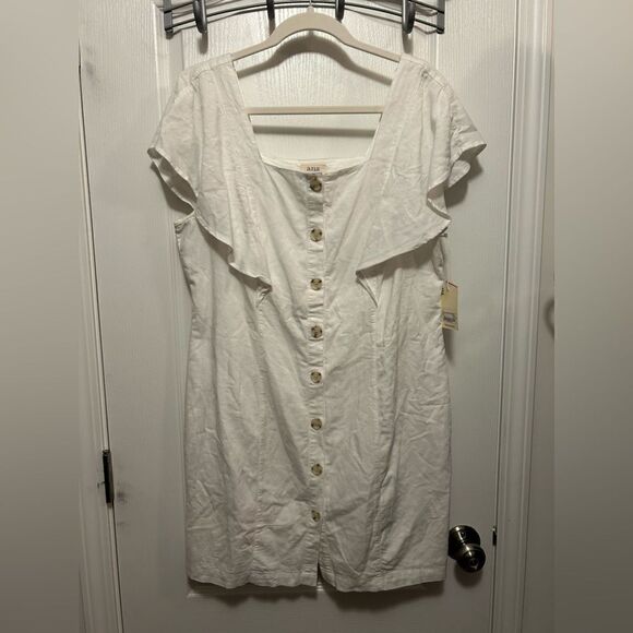 A.n.a Linen white button up dress Women’s Large Lined flutter sleeve New - Picture 1 of 15